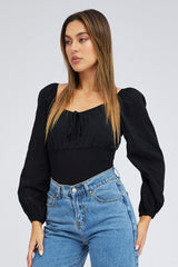 Black Bodysuit Long Sleeve Sweetheart Neck