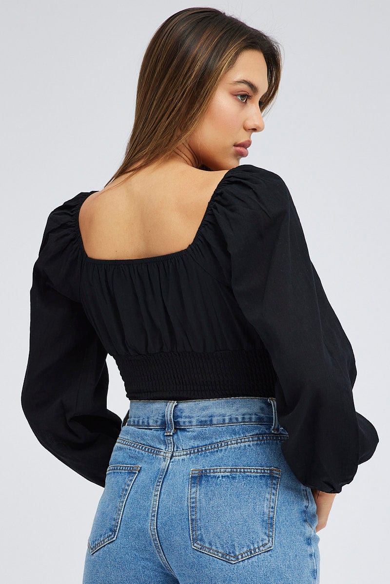 Black Bodysuit Long Sleeve Sweetheart Neck