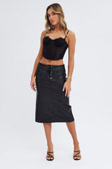 Black Crop Top Sleeveless Sweetheart Neckline Cami Lace