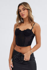 Black Crop Top Sleeveless Sweetheart Neckline Cami Lace