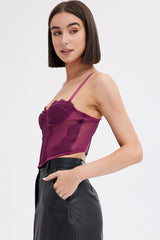 Purple Crop Top Sleeveless Sweetheart Neckline Cami Lace