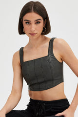 Black Washed Black Faux Leather Top Sleeveless