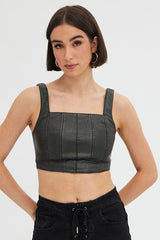 Black Washed Black Faux Leather Top Sleeveless