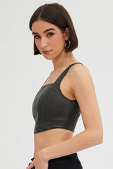 Black Washed Black Faux Leather Top Sleeveless