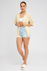 Yellow Stripe Shirt Short Sleeve Collared Neck