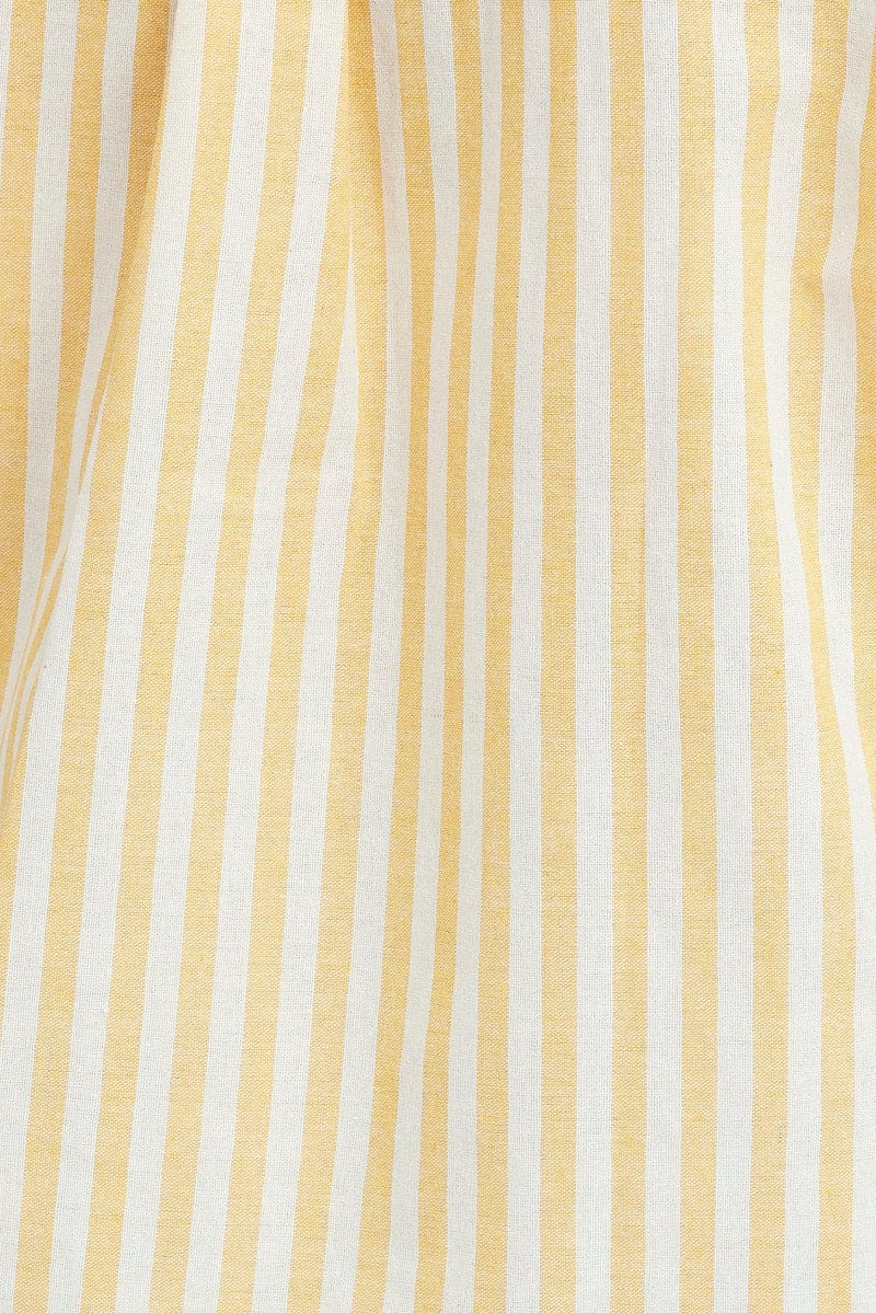 Yellow Stripe Shirt Short Sleeve Collared Neck