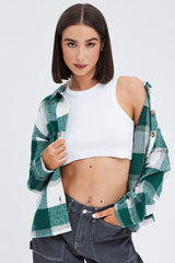 Green Check Print Shirt Long Sleeve