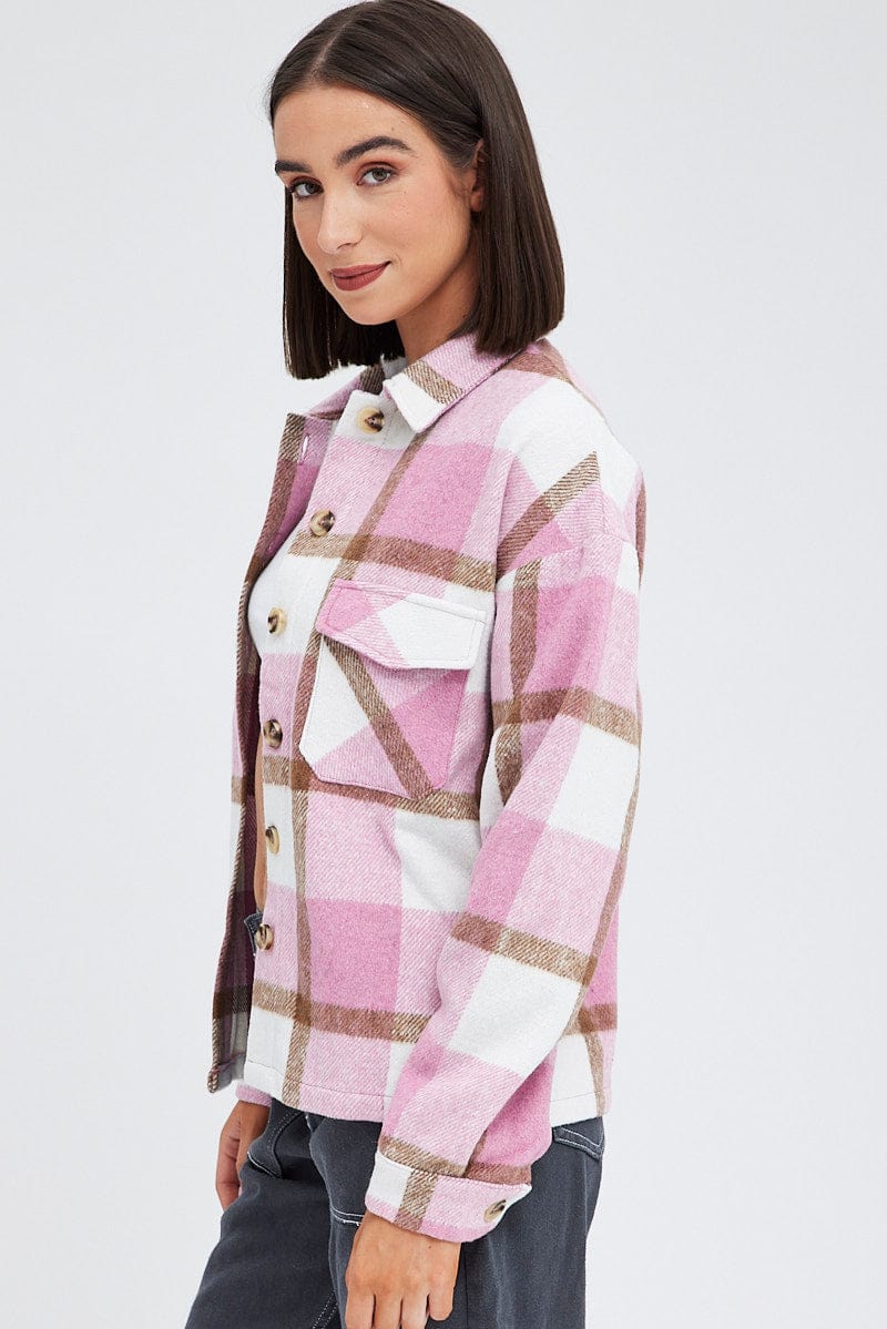 Pink Check Print Shirt Long Sleeve