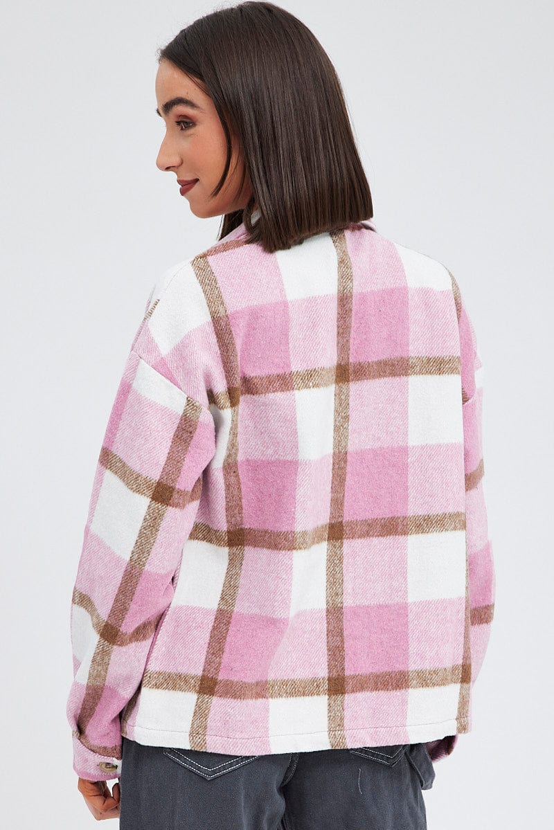 Pink Check Print Shirt Long Sleeve