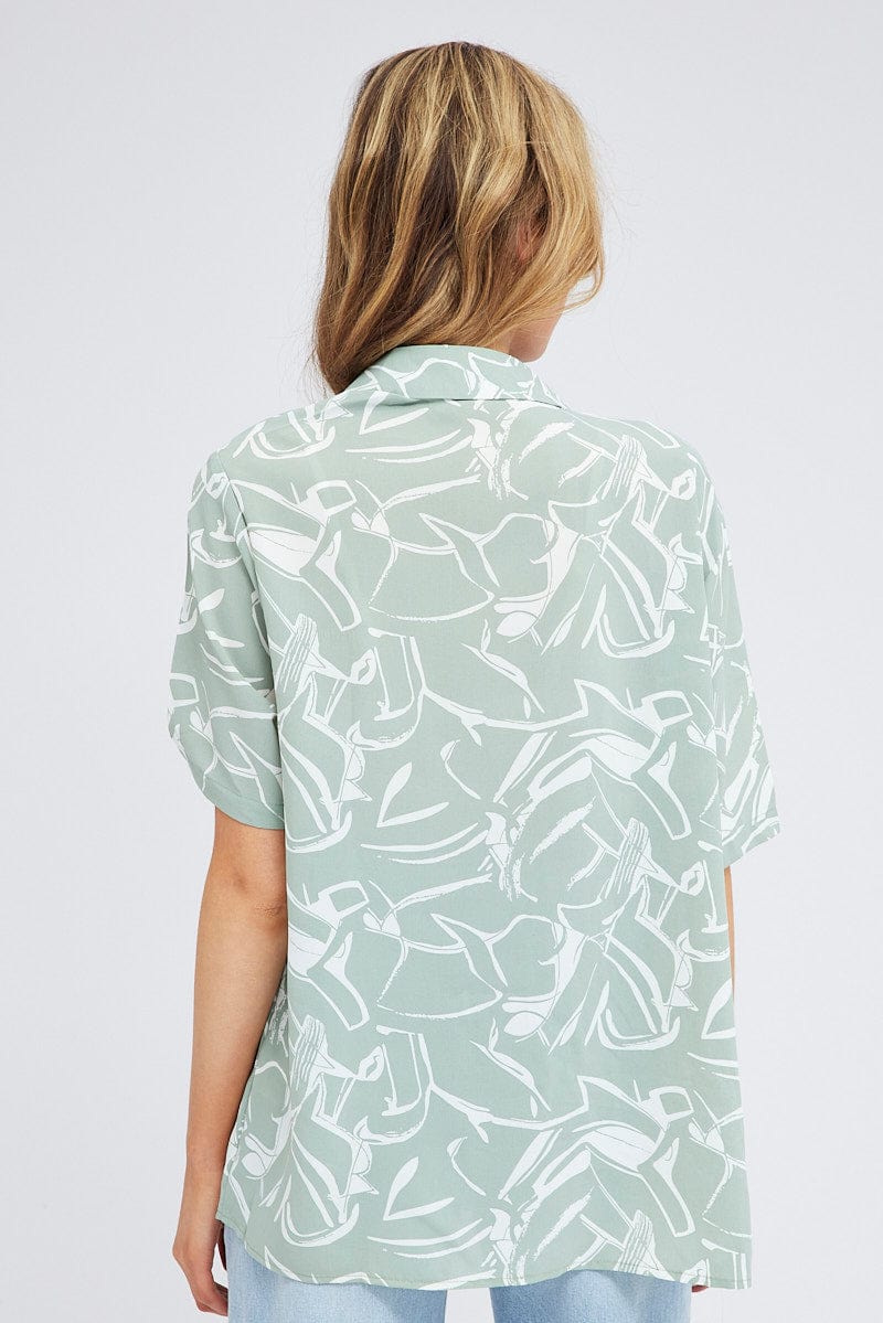 Green Abstract Shirt Short Sleeve