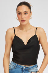 Black Satin Cami Sleeveless Cowl Neck