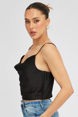 Black Satin Cami Sleeveless Cowl Neck