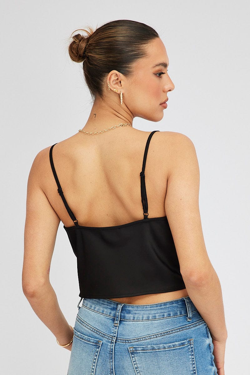 Black Satin Cami Sleeveless Cowl Neck