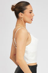 White Satin Cami Sleeveless Cowl Neck