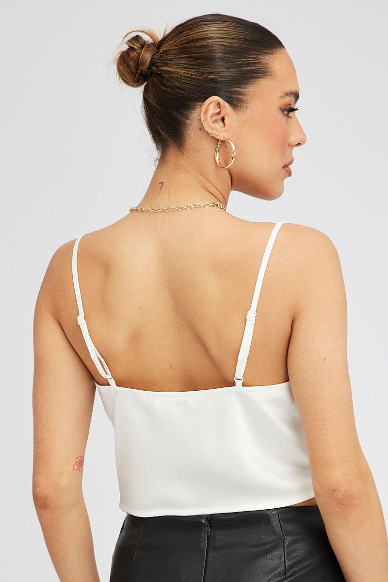 White Satin Cami Sleeveless Cowl Neck