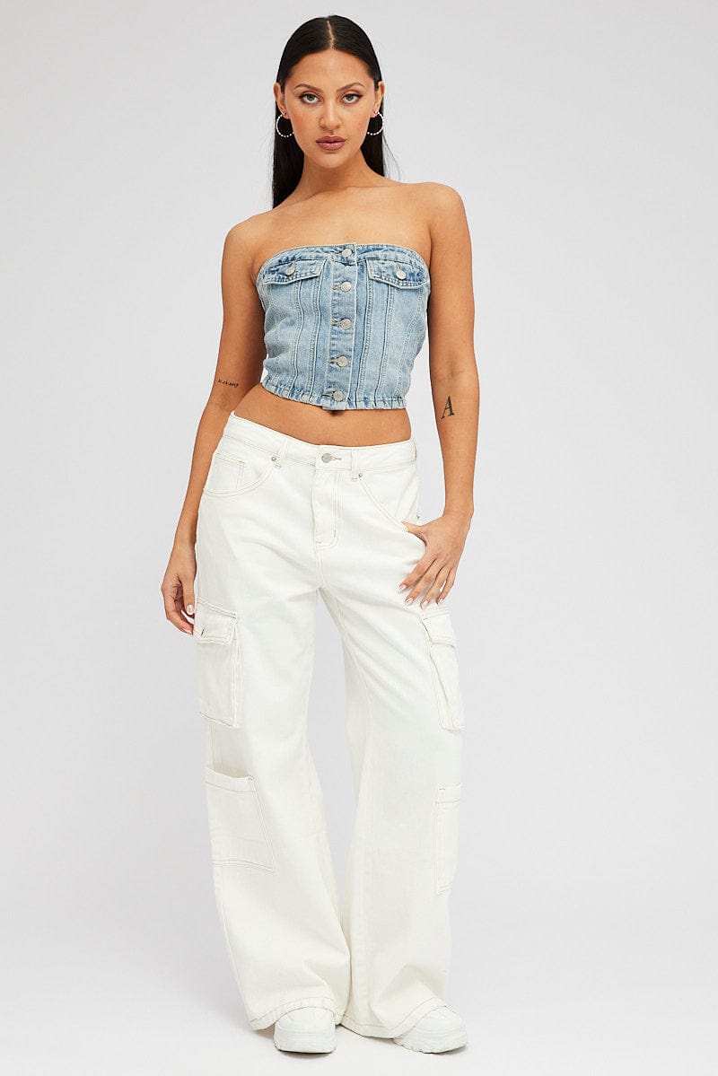 Denim Bandeau Top Sleeveless Corset