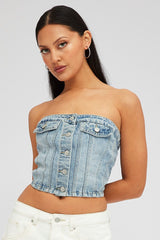 Denim Bandeau Top Sleeveless Corset