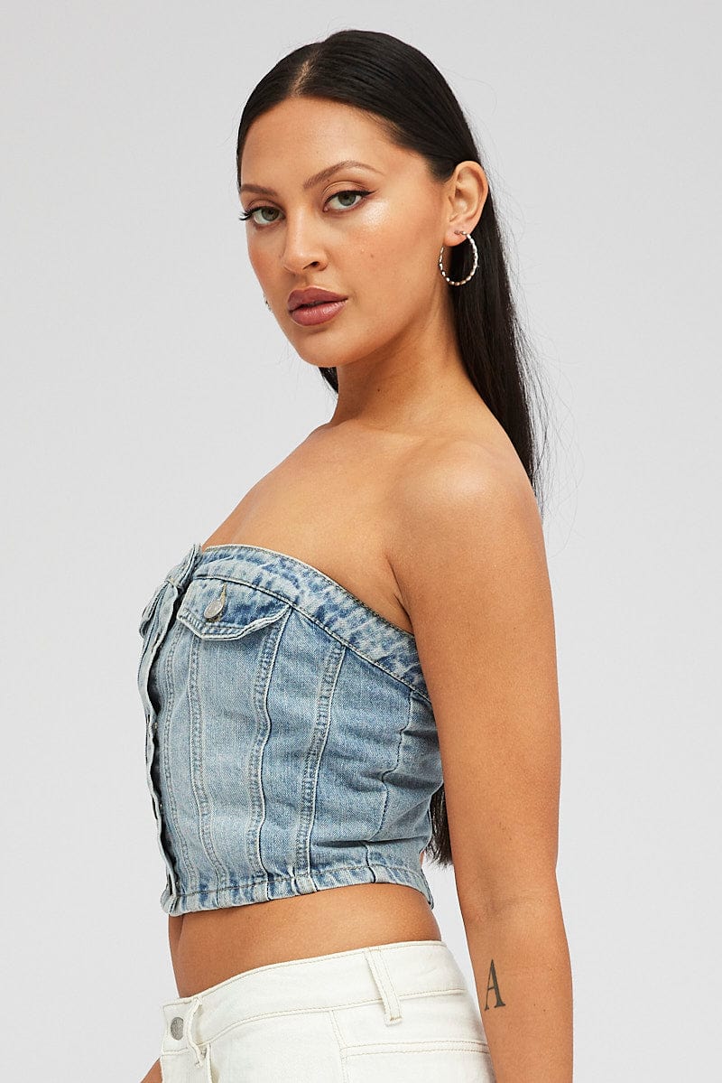 Denim Bandeau Top Sleeveless Corset