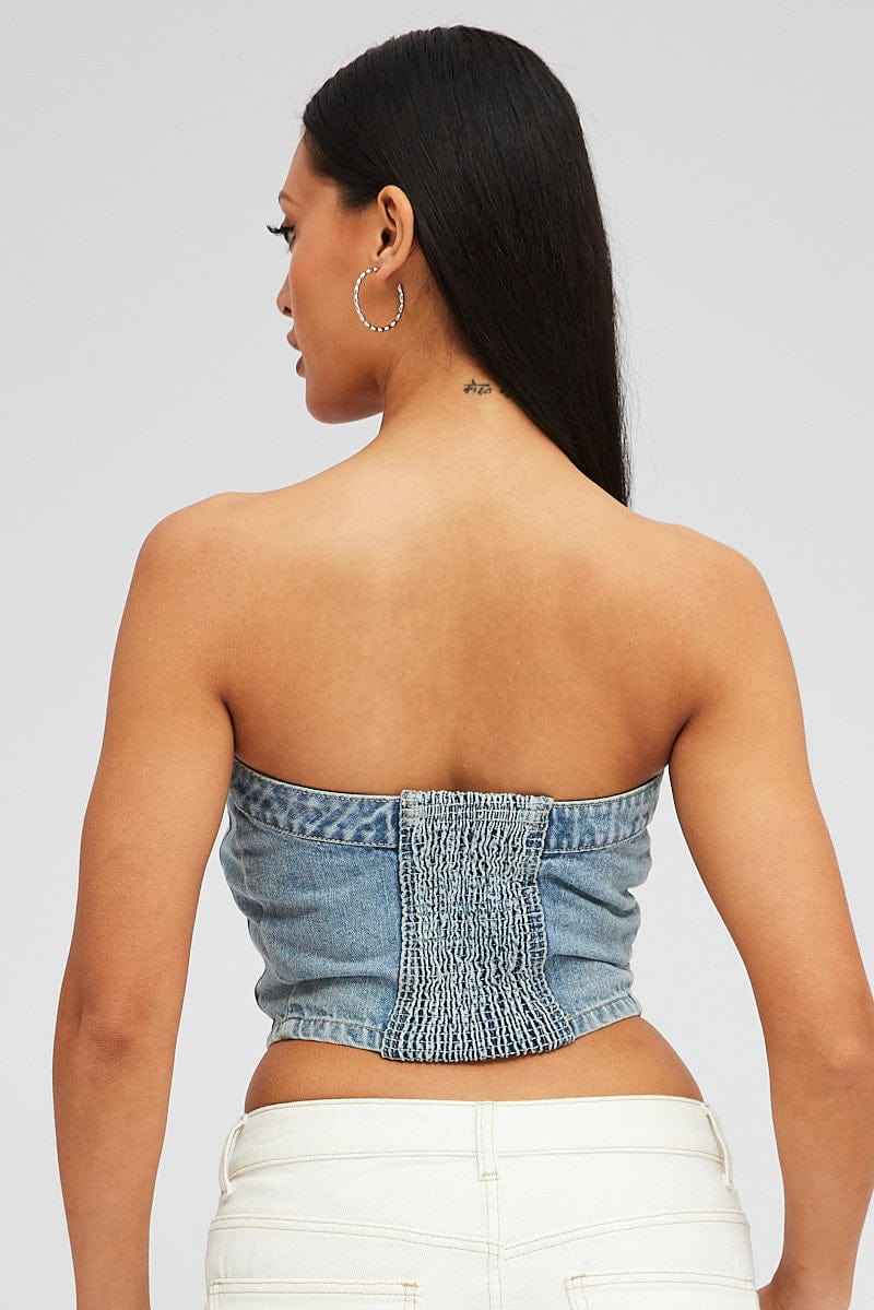 Denim Bandeau Top Sleeveless Corset