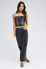 Black Bandeau Top Sleeveless Corset