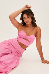 Pink Bandeau Twist Front Sleeveless Crop