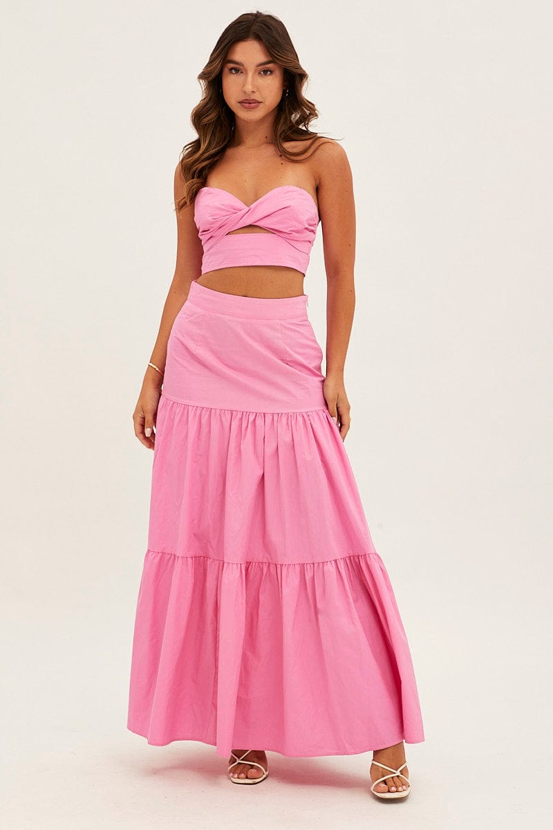 Pink Bandeau Twist Front Sleeveless Crop