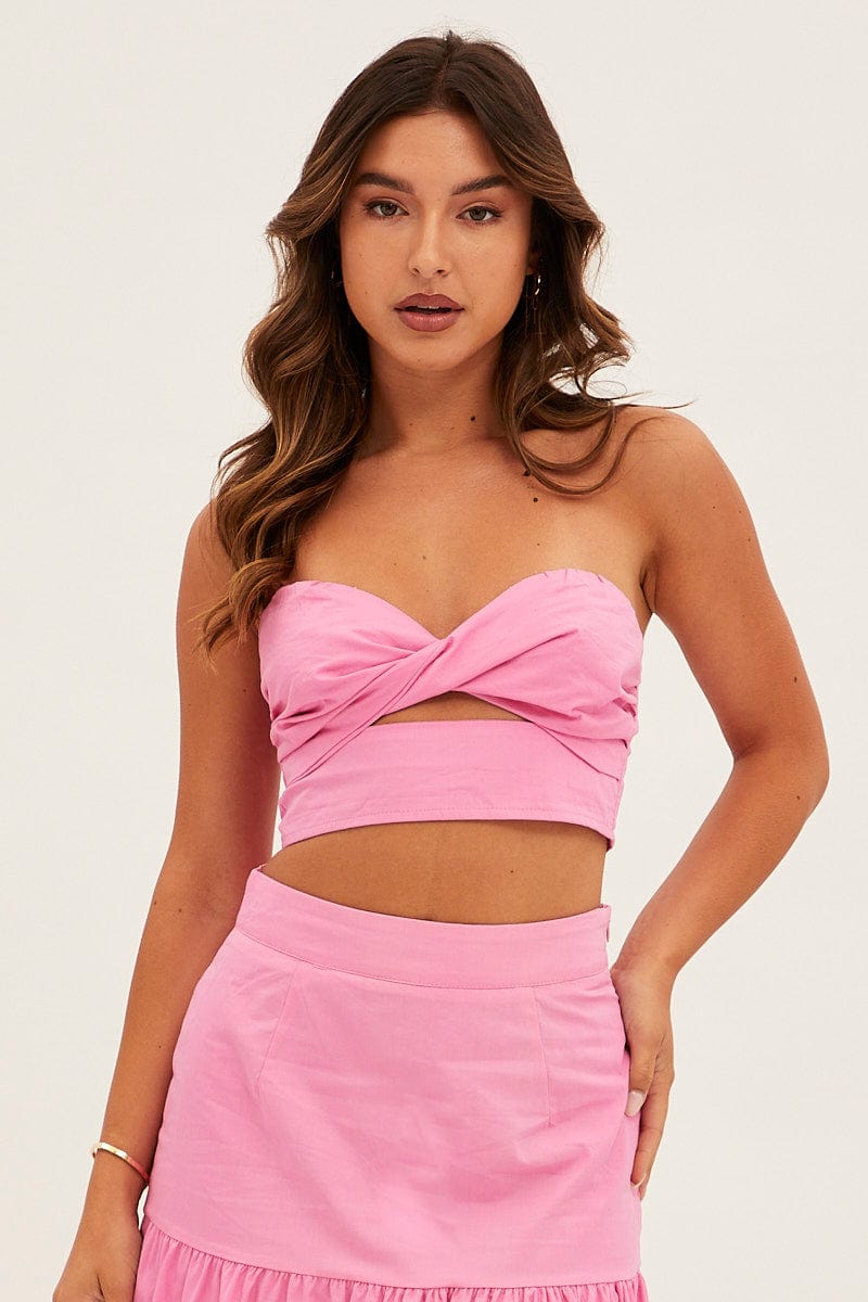 Pink Bandeau Twist Front Sleeveless Crop