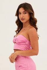 Pink Bandeau Twist Front Sleeveless Crop