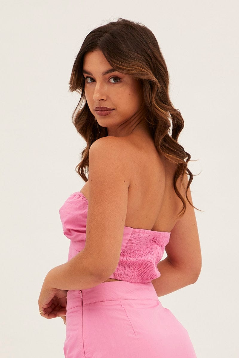 Pink Bandeau Twist Front Sleeveless Crop