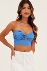 Blue Bandeau Twist Front Sleeveless Crop