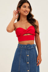 Red Bandeau Twist Front Sleeveless Crop