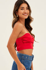 Red Bandeau Twist Front Sleeveless Crop