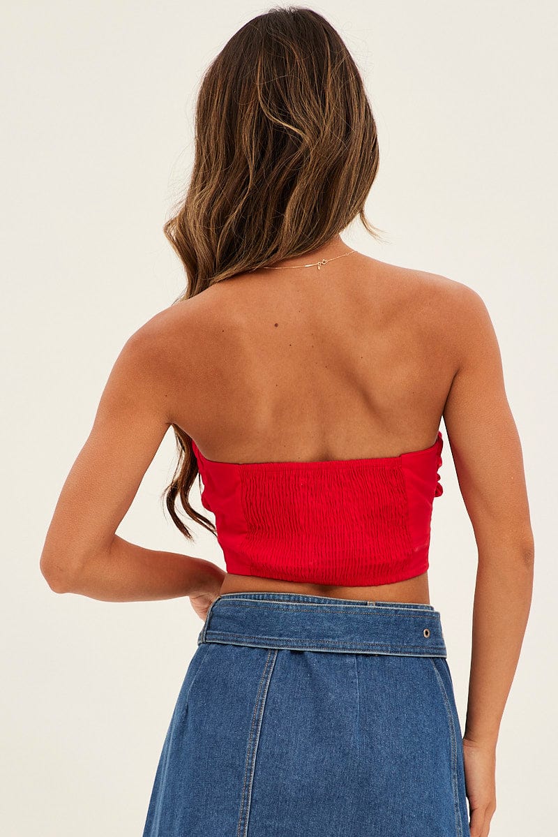 Red Bandeau Twist Front Sleeveless Crop