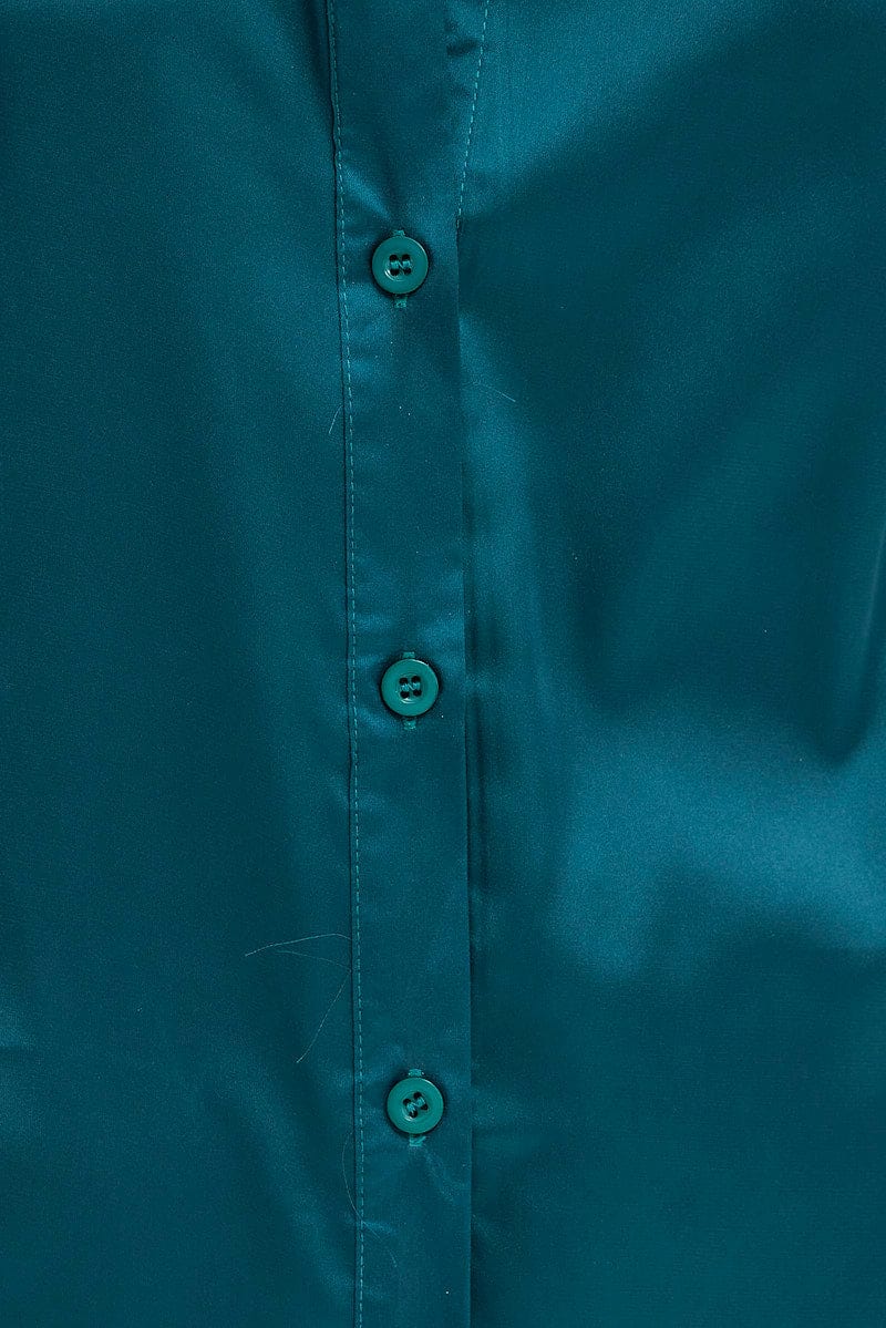 Green Satin Shirt Long Sleeve Collared Neck