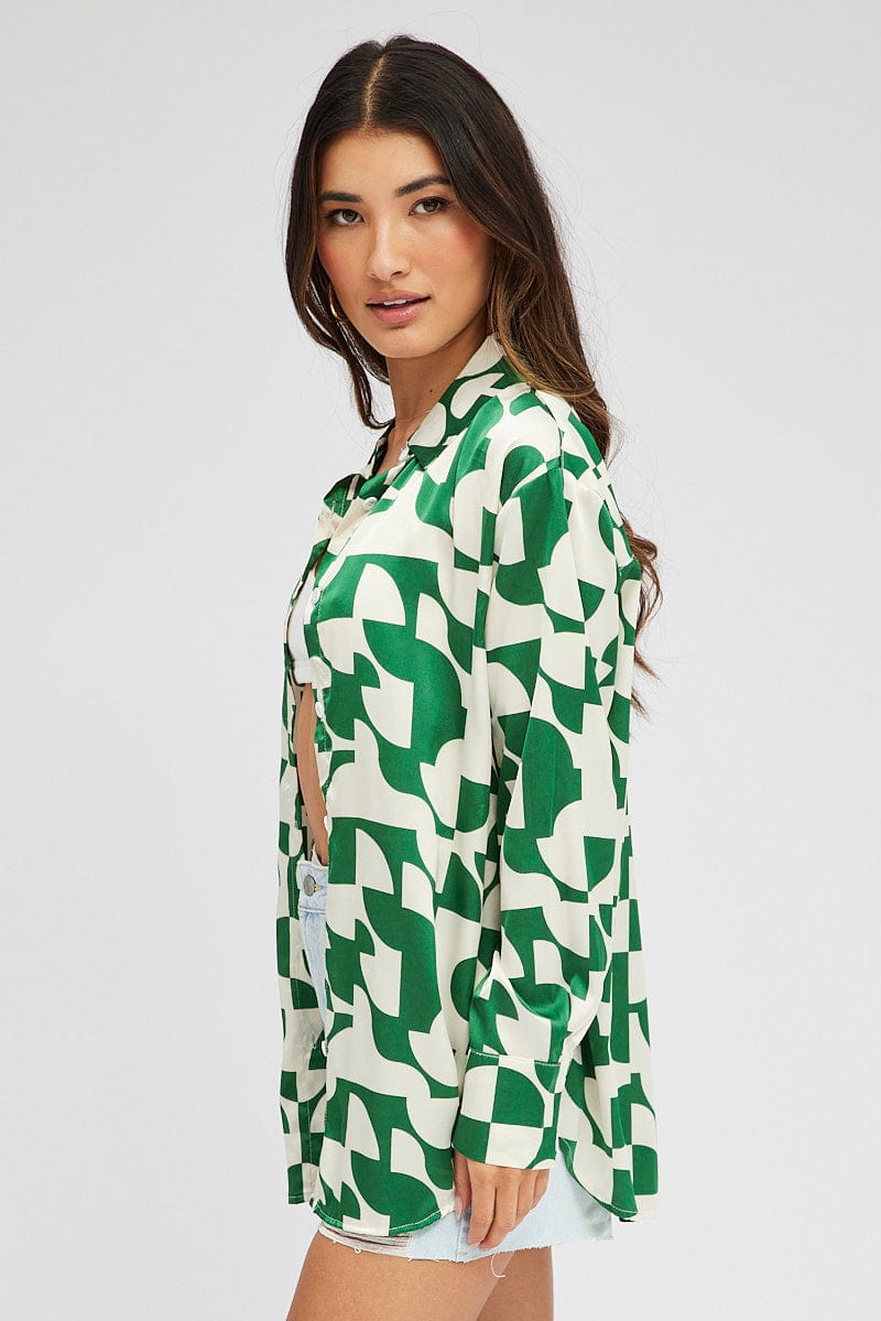 Green Abstract Shirt Long Sleeve