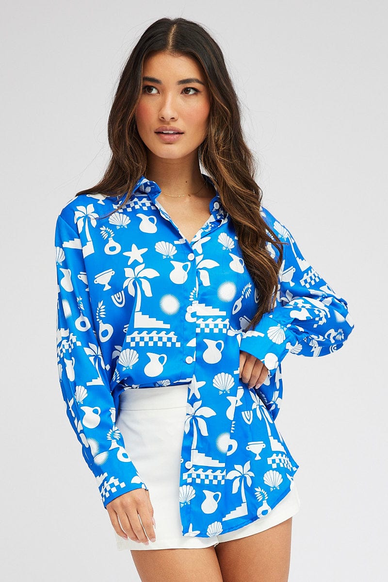 Blue Abstract Shirt Long Sleeve