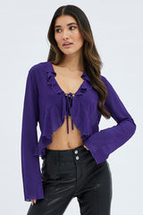 Purple Bolero Long Sleeve V Neck Ruffle Details Chiffon