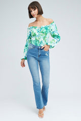 Green Floral Bodysuit Long Sleeve Floral Print