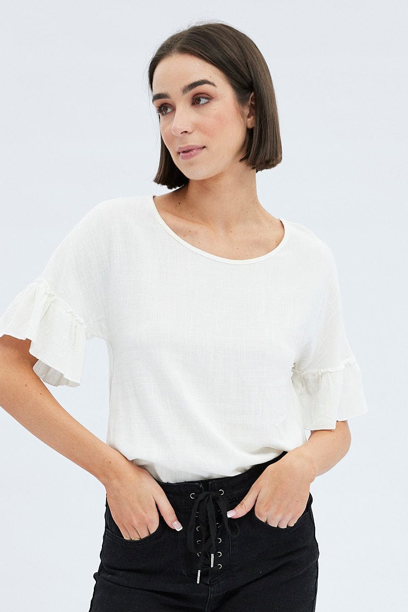 White Peplum Top Short Sleeve