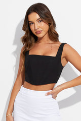 Black Corset Top Sleeveless Square Neck Crop Structured