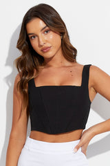 Black Corset Top Sleeveless Square Neck Crop Structured