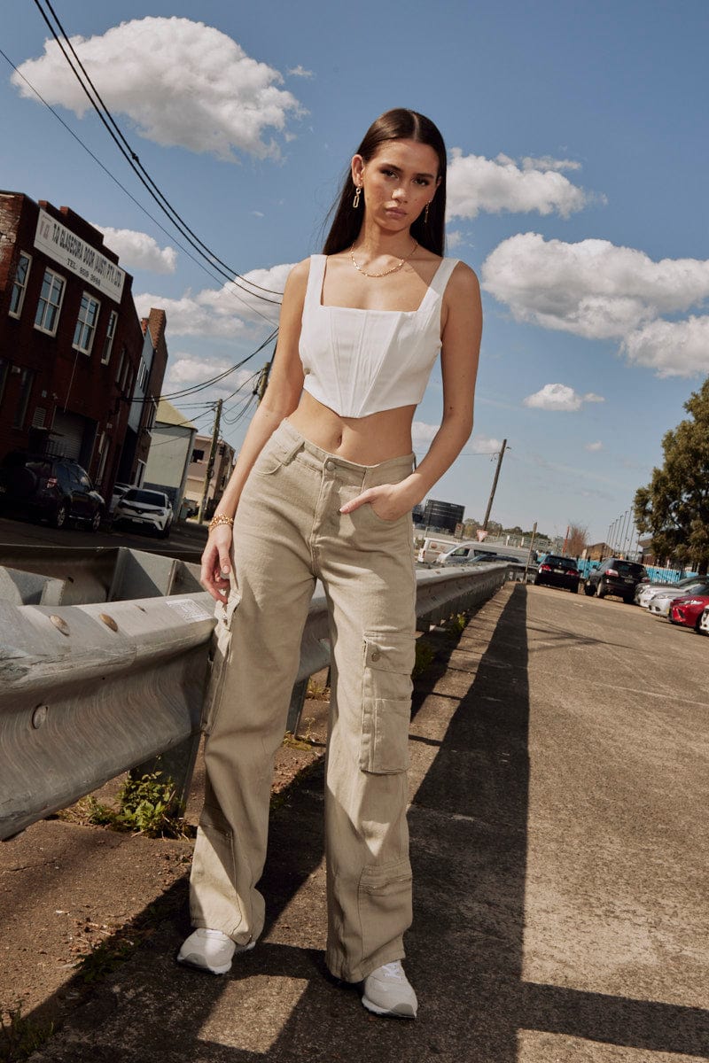 White Corset Top Sleeveless Square Neck Crop Structured