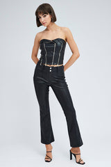 Black Top Sleeveless Strapless Biker Zip Faux Leather