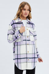 Purple Check Long Checked Print Jacket Long Sleeves