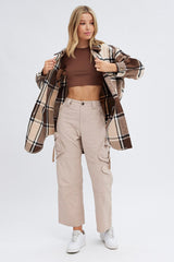 Brown Check Shirt Collar Long Sleeve Check