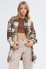 Brown Check Shirt Collar Long Sleeve Check