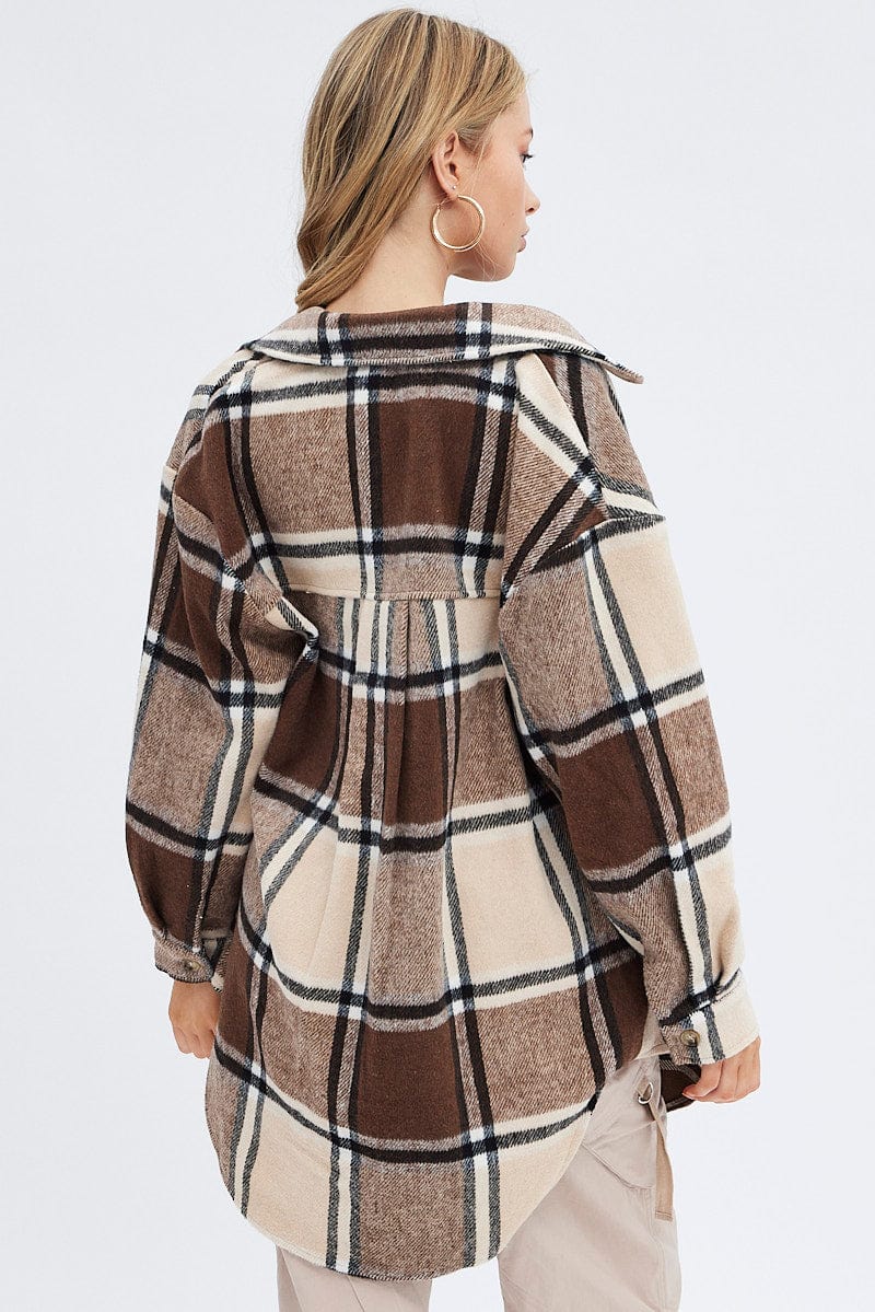 Brown Check Shirt Collar Long Sleeve Check