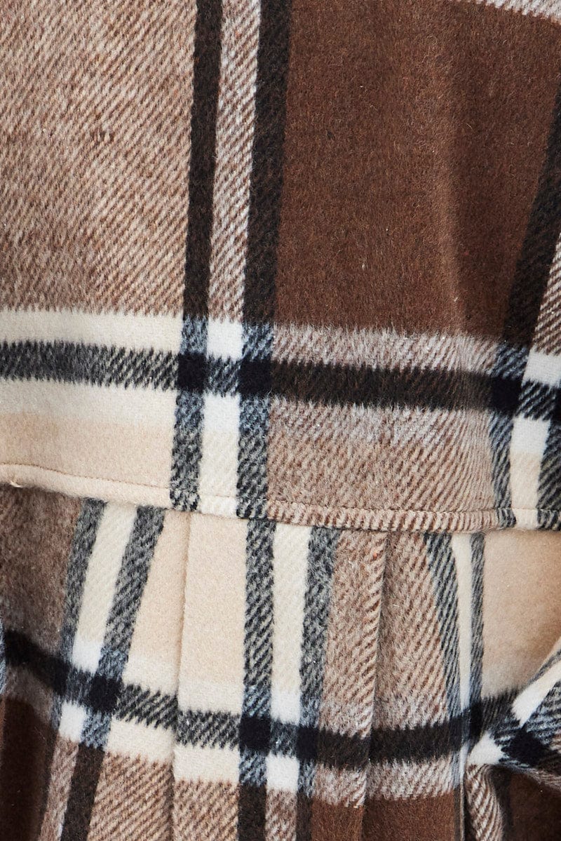 Brown Check Shirt Collar Long Sleeve Check