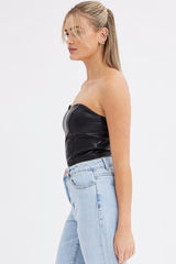 Black Bodysuit Sleeveless Sweetheart Faux Leather