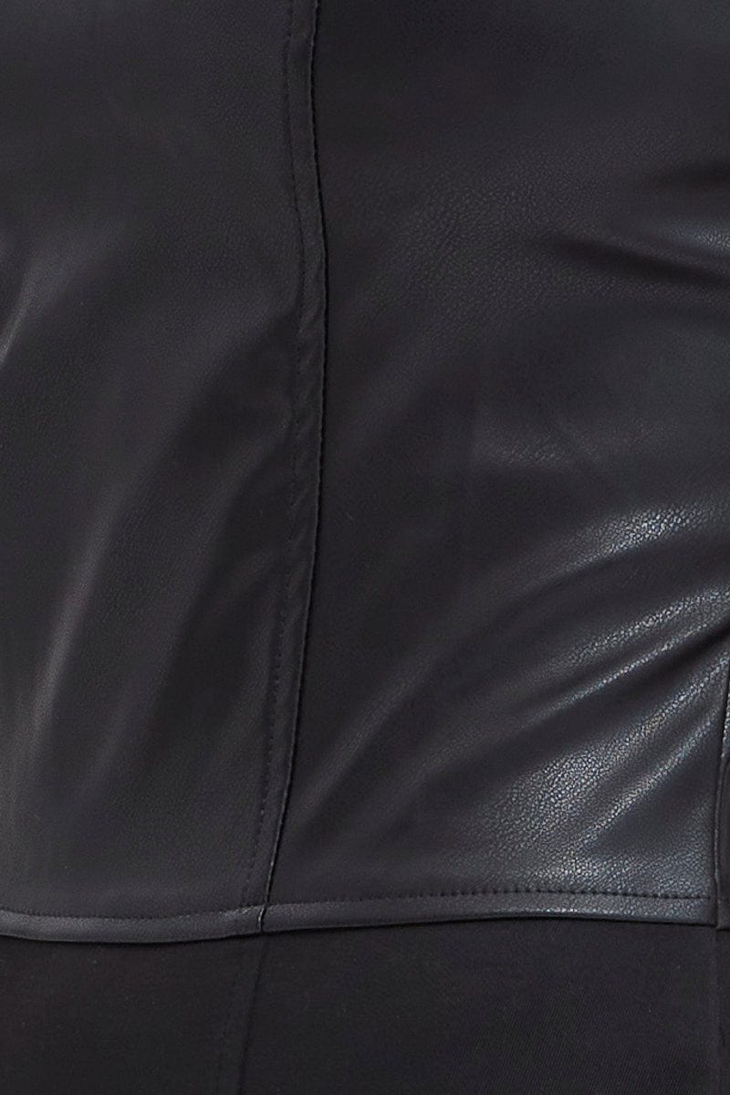 Black Bodysuit Sleeveless Sweetheart Faux Leather